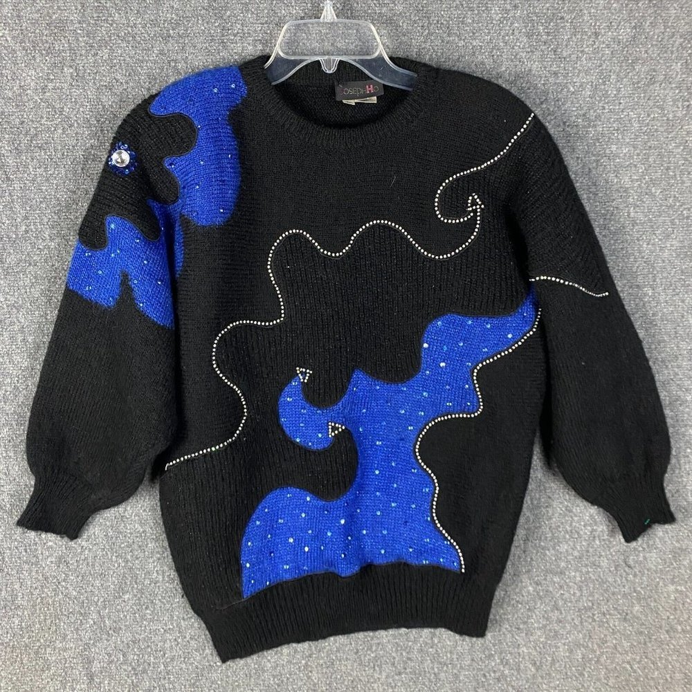 Joseph Ho Sweater Large Women's Lambswool Blend Adults Pullover Knit Black Blue